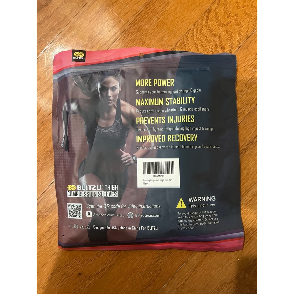 BLITZU Black L Thigh Compression Sleeves Support Hamstring Quad Injury Recovery